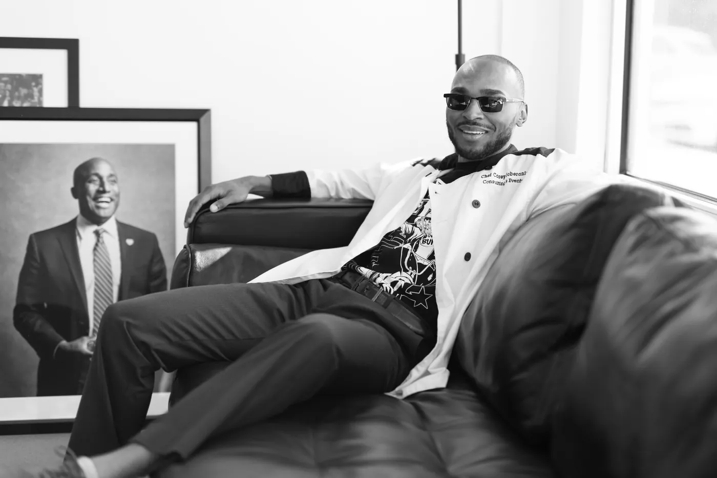 Chef Corey Soberanis photographed in chef whites